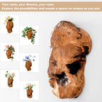JOLLYMER 2-Pack Cedar Wood Live Edge Wall Vases – Natural Edge Hanging Flower Vase, Organic Root Carved, Rustic Home Décor, Handcrafted Wall Mounted Wooden Vase (Flowers Not Included)