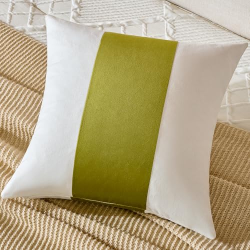 AmHoo Pack of 2 Velvet Panel Cotton Pillow Covers Decorative Pillowcase Cushion for Couch Sofa Bedroom 18 x 18-Inch Spinach Green - color: Spinach Green, size: 18" x 18" (Pack of 2)