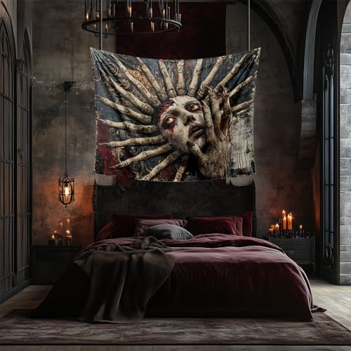 LATETOMT 80x60in Halloween Tapestry Wall Art Abstract Tapestry Horror Tapestries Gothic Surreal Canvas Print Wall Art for Halloween Party Terrifying Atmosphere LTMTAYW022 - color: Style-2, size: 80"L x 60"W