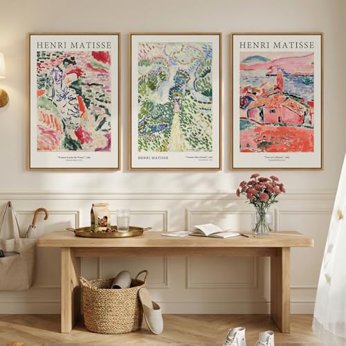 Framed Abstract Matisse Wall Art Set of 3, Vintage Colorful Landscape Canvas Prints Artwork for Walls, Classical Matisse Paintings Pictures for Living Room, Bedroom, Hallway and Office, Total Size 30x60 - color: Colorful-D, size: 20"W x 30" H x 3Pcs