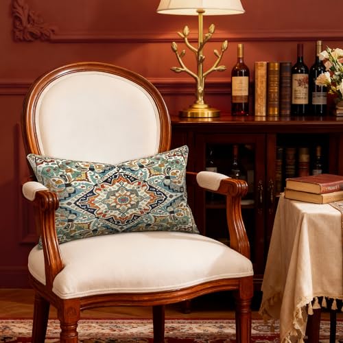 Boho Soft Velvet Throw Pillow Covers 12x20 in Vintage Moroccan Rug Tribal Pattern Pillowcases, Antique Ethnic Decor, Geometric Pattern Cushion Cover for Sofa Living Room, Blue, 2 Pack - color: Blue, size: 20" x 12" (Pack of 2)