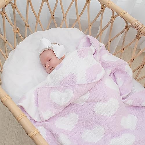 Living Textiles Purple Hearts Chenille Soft Baby Blanket Reversible Premium Cozy Fabric for Best Comfort - for Infant,Toddler,Newborn,Nursery,Boy,Unisex,Throw,Crib,Stroller,Gift, Purple Heart 40x30 - color: Purple Heart