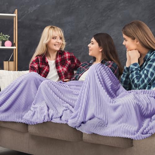 Buryeah 12 Pcs Flannel Throw Blanket Bulk 50 x 60 in Sleepover Blanket Outdoor Wedding Throw Lightweight, Oeko-tex Standard 100 Certified for Sofa Homeless Gifts (Light Purple) - color: Light Purple