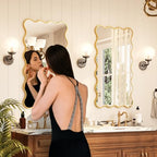 Kelly Miller 26x48 Inch Gold Scalloped Mirror, Large Rectangular Wavy Edge Bathroom Vanity Wall Mirror Decorative for Bedroom Living Room Entryway Fireplace Mantle - size: 48"L x 26"W
