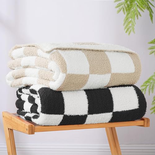 Exclusivo Mezcla Checkered Knit Throw Blanket, Ultra Soft and Warm Reversible Woven Blankets, Cozy Snuggly Throw for Couch Bed and Home Decor, Black, 50"x60" - color: Black, size: Throw (50"x60")