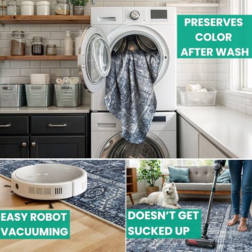Bloom Rugs Washable Non-Slip 7 ft Runner - Blue Traditional Runner for Entryway, Hallway, Bathroom, and Kitchen - Exact Size: 2.5' x 7' - color: Blue, size: 2'6" x 7' (Runner)