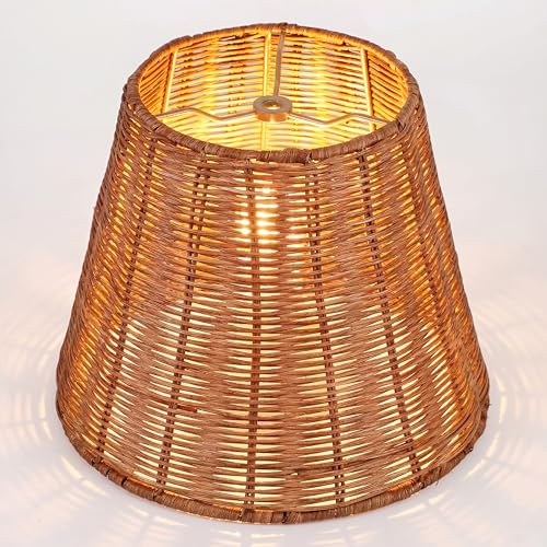 1 Pack Natural Rattan Spider Boho Lamp Shade Handwoven Indonesian Rattan, Large Wicker Woven Lampshade for Table & Floor, Boho Decor (5.9" Top × 9.8" Bottom × 7.9" Slant,Frustum Shape) - size: 5.9" Top × 9.8" Bottom × 7.9" Slant