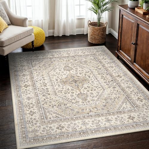 4X4 Square Rug for Living Room - Washable Kitchen Area Rug with Non Slip Rubber Backing for Bedroom Indoor Soft Stain Resistant Carpet Desk Rug for Pet-Friendly and Kitchen Decor Beige/Gray - color: Beige/Gray, size: 4' x 4' (Square)