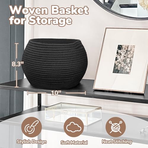 Goodpick Small Rope Storage Basket, Black Round Baskets for Socks, Dog Toys, Towels, Cute Baby Basket for Living Room, Bedroom, Nursery, Towel Baskets for Bathroom, 10 x 8.3 inches - color: Black, size: 10"D x 8.3"H