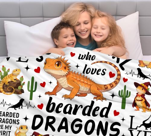 Bearded Dragon Blanket Lizard Gifts for Reptile Lovers Girls Kids Women Adults,Soft Flannel Bearded Reptiles Plush Throw Blanket for Bed Sofa Couch 50"x40" - color: Bearded Dragon, size: 50"x40"
