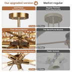 24” Boho Rattan Ceiling Light Fixture, Hand-Woven Wicker Flush Mount Chandelier, Rustic Coastal Scalloped Gold Base Semi Flush Lighting for Bedroom, Dining Room, Kitchen, Foyer, Living Room - color: Rattan A