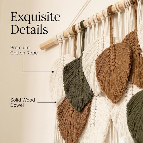 Jditngp Large Macrame Wall Hanging Boho Woven Leaf Tapestry,Hand Woven Leaf Tassels Home Wall Decorations Bohemian Leaf Feather Large Wall Art Decor for Bedroom Living Room Apartment 39" Wx31.5 L - color: brown21