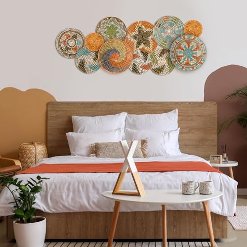 Tatuo 11 Pcs Boho Wall Basket Decor Bulrush Woven Wall Hanging Art Round Farmhouse Rustic Handmade Wicker for Summer Home, Bedroom, Living Room, Kitchen Decorations, Multi Sizes(Farmhouse) - style: Farmhouse