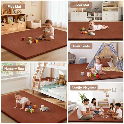Baby Play Mat for Floor,Ultra Thick Elastic Foam 50"x50" Playmat Tummy Time Muscle Crawling Exercise Activity Cushion Gym Mat Nursery Playroom Area Kids Rug for Babies, Toddlers,Infants,Brick Red - color: Brick Red, size: 50"x50"