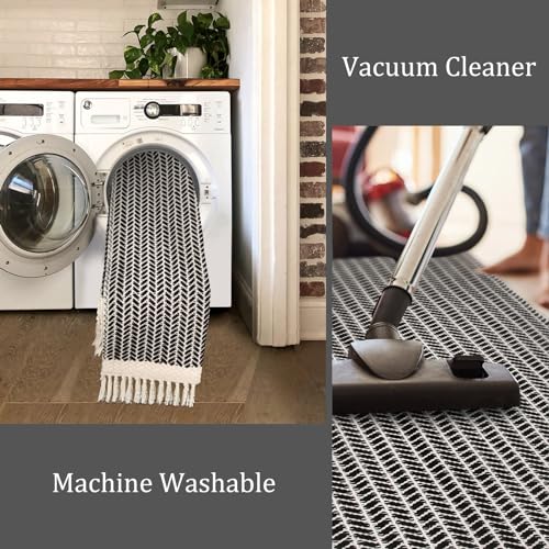 Lahome Belle Boho Rugs for Entryway, 2x5 Laundry Room Rug Lightweigh Cotton Washable Runner Rug with Tassels, Farmhouse Black Bath Door Mats Indoor Non Shedding Runners for Hallways Bedroom - color: Black, size: 2' x 5' (Runner)