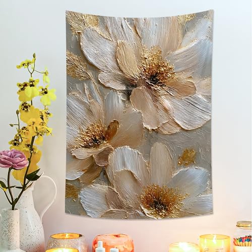 Elegant Beige Floral Tapestry, Textured Wall Hanging for Living Room, Bedroom, Bohemian Decor, Perfect for Home and Dorm 30x40 Inch - size: 30x40 Inch