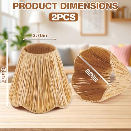 Glooglitter Small Clip-on Chandelier Rattan Lamps Set Shade Scalloped Lampshade 3"top x 6"bottom x 5-1/4"slant Height Empire Lamp Shade Chandelier or Accent Lamp(Woven,Raffia,2 Pcs) - color: Naturals, size: Raffia