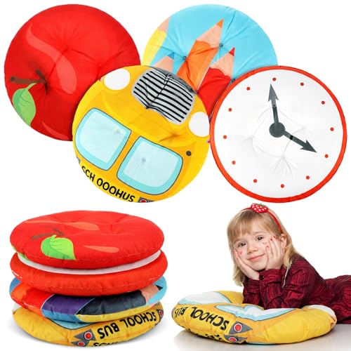Funnymoom 4 Pcs Toddler Floor Cushion 4 Styles 16 Inch Cute Colorful Floor Cushions Meditation Yoga Pillow for Teen Reading Nook Classroom Picnic Daycare Back to School Nursery Supplies