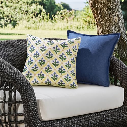 MIULEE Floral Decorative Pillow Covers Set of 2,Block Print Throw Pillowcases Outdoor Boho Farmhouse Vintage Summer Accent Cushion Covers for Couch paito Garden Sofa Bed 18x18 Inch, Yellow-Blue - color: Yellow-blue, size: 18" x 18" (Pack of 2)