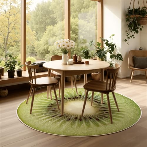 Round Kids Rug with Kiwi Fruit Pattern, Circle Rug for Kids Room Decor, Round Nursery Rugs Girl Bedroom, Washable Rugs Non-Slip Floor Mat for Playroom, Soft Plush Area Carpet 2 ft - color: C, size: 2' (Round)