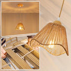 Wave Rattan Chandelier Pendant Lights Kitchen Island,Farmhouse Boho Chandeliers Adjustable Height Hanging lamp for Dining Room,Kitchen Ceiling Light Fixtures with Hand Woven Wicker Lampshade - size: 1 Pack