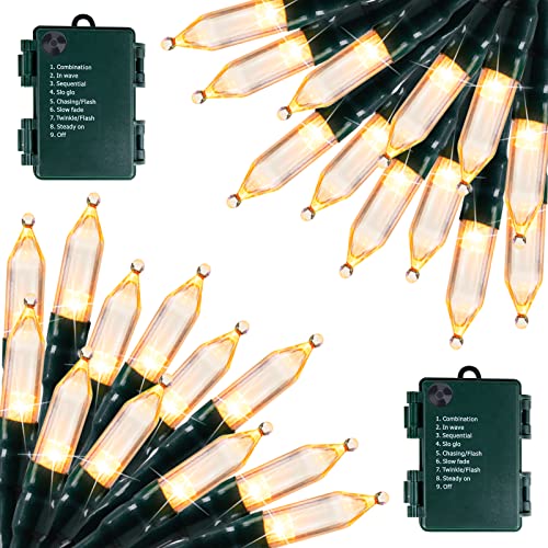 Brightown Battery Operated Christmas Lights 2 Pack 18 Feet 50 LED Clear Mini String Lights with 8 Modes Waterproof Tree Lights for Xmas Outdoor Indoor Holiday Party Garden Decor, Warm White - color: Warm White, size: 50 LEDs x 2 Pack