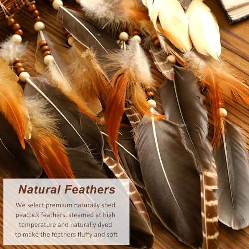 Dream Catcher Native American Boho Dreamcatcher Rattan Wall Decor, Handmade Natural Goose Feathers Large Dream Catchers Hanging Ornament Indian Decor for Bedroom Living Room (Dark Brown Mix) - color: Dark Brown Mix