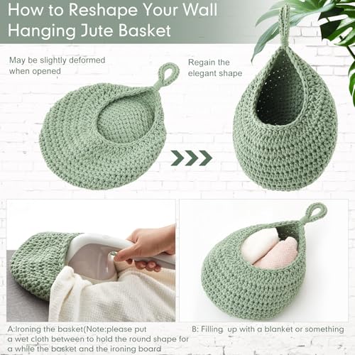 Honeydak Boho Decor Hanging Wall Baskets for Kitchen 3 Pack Teardrop Baskets with Hooks Storage Fruit Onion Vegetable Potato for Home 3 Sizes - color: Sage Green, size: Cotton Rope, style: Teardrop