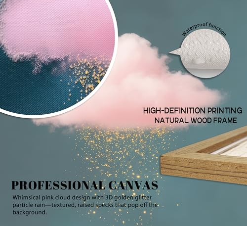 Framed 3D Textured Modern Minimalist Abstract Cloud Wall Art Golden Rain Canva Wall Deocr Pink Cloud Sky artwork picture for Living Room Bedroom Home Decor - color: Pink Cloud, size: 16"L x 12"W