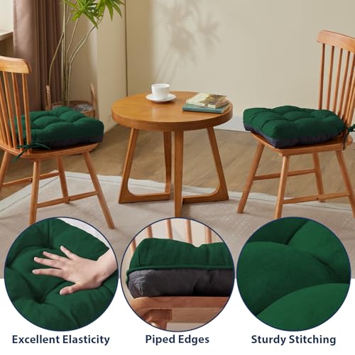 IASEAHK Chair Cushions for Dining Chairs, Seat Cushions for Kitchen Chairs, Indoor Seat Cushions with Ties, Tufted Foam Chair Pads, Non Slip Chair Cushions Set of 4, 15.5" x 15.5" x 4", Dark Green - color: Dark Green, size: Pack of 4