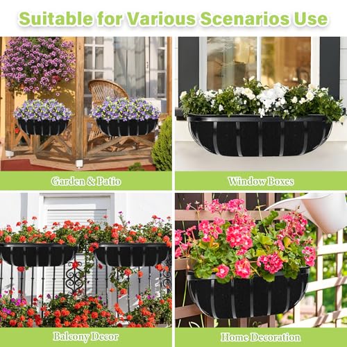 Riare 6 Pack 24 Inch Black Felt Window Box Liners- Fabric Trough Planter Basket Liners Replacement, Non-Woven Hanging Plant Liner for Wall Hanging Basket, Garden Fence Railing (Avoid Bird Nesting) - size: 24inch