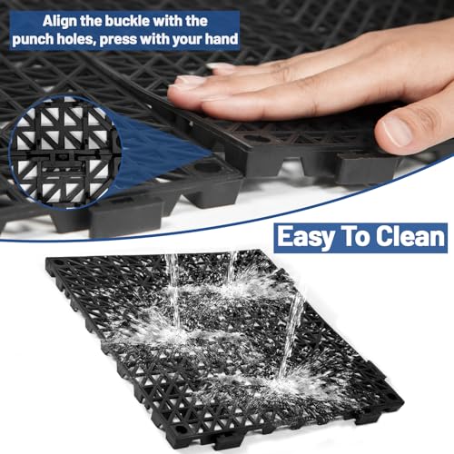 12Pcs Drainage Interlocking Floor Tiles 11.8" x 11.8", Modular Interlocking Cushion Soft PVC Floor Non-Slip Splicing Waterproof Mat for Drain, Pool, Shower, Patio, Balcony, Bathroom, Kitchen, Yard - size: Black-12x12inch
