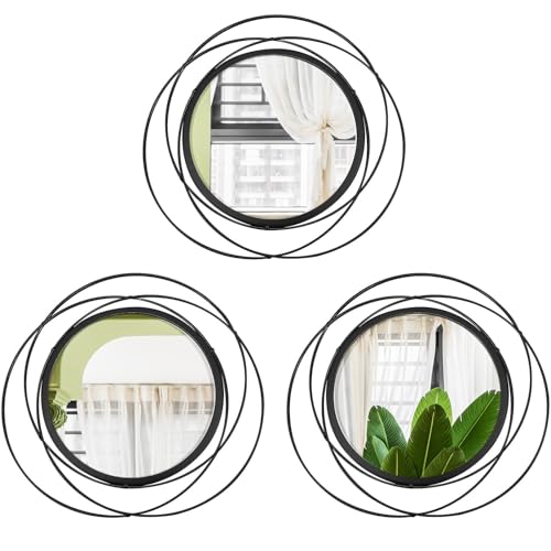 3 Set Round Mirrors for Wall Decor Living Room Bedroom Bathroom Dining Room Metal Circle Mirror Set Boho Decorative Sunburst Wall Art Accent Entryway - Black 9.5 in - color: 3 Set Black Circles, size: 9.5 in