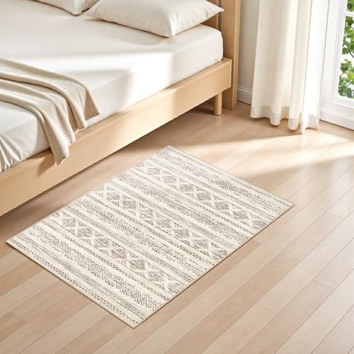 Tortania Area Rug Living Room Rugs - 3x5 Washable Soft Neutral Boho Moroccan Farmhouse Mat Indoor Floor Carpet for Bedroom Under Dining Table Home Office Decor - Brown - color: Brown, size: 3' x 5' (Rectangular)