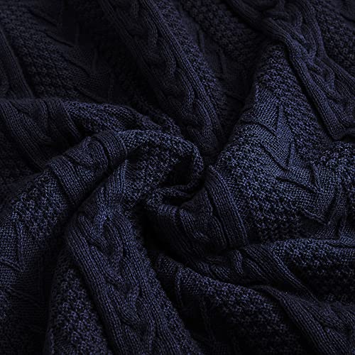 Longhui bedding Acrylic Cable Knit Sherpa Throw Blanket - Thick, Soft, Big, Cozy Navy Knitted Fleece Blankets for Couch, Sofa, Bed - Large 50 x 63 Inches Navy Blue Coverlet All Season - color: Navy, size: 50" x 63", Standard