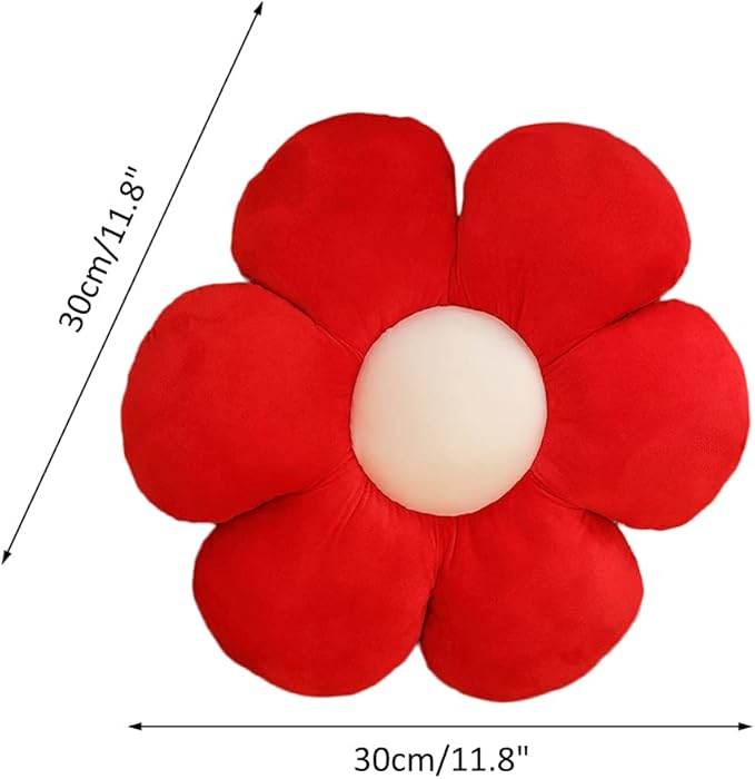 lannery Flower Plush Throw Pillows, Flower Floor Pillow Seating Cushion Toy for Reading, Room, Watching TV (11.8", red)