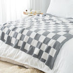 Carriediosa Checkered Throw Blanket 50" X 60", 400GSM Ultra Soft Microfiber Fuzzy Fluffy Reversible Cute Preppy Knitted Blankets Cozy Plush Fall Throws for Couch, Bed, Sofa, Grey - color: Check - Grey, size: 50" X 60"