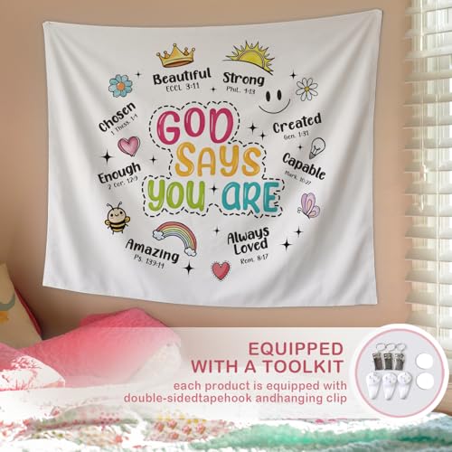 Lacama Christian Tapestry, Cute God Says You are Bible Tapestry Decor for Bedroom College Dorm Apartment, College Dorm Decor,Christian Gifts for Women, 50x60 Inches - color: god says you are-2-Smile face