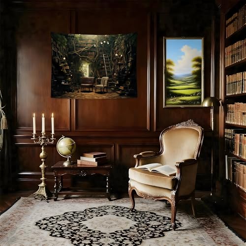 QGHOT Study Room Tapestry, Vintage Bookshelf Tapestry Wall Hanging Horizontal Large Library Witchy Bedroom Living Room Home Decor 39.4" x 31.5" - color: F, size: 31.5"L x 39.4"W