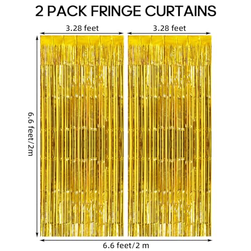 2 Pack Fringe Curtains Backdrops, Foil Fringe Curtains, Door Streamers for Birthday Wedding Bridal Shower Holiday Graduation Party Decorations, Photo Booth Backdrops, Gold - color: Gold