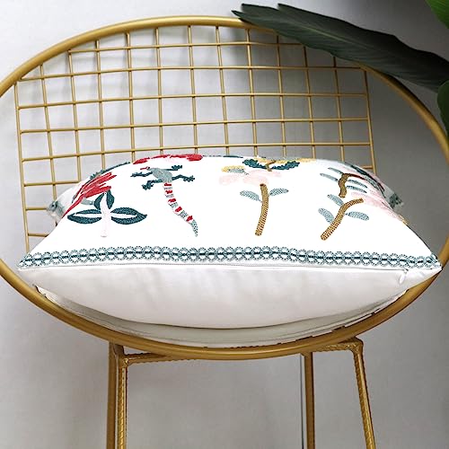 Pack of 2 Embroidered Decorative Throw Pillow Cover 18x18 Inch Farmhouse Floral Pillowcase for Living Room Sofa Bed (Gecko Floral) - color: Gecko Floral