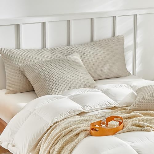 WARMDERN Waffle Weave Pillowcases King Size 2 Pack Pillow Cases Soft Microfiber Pillow Case Covers Set of 2 Boho Woven Textured Pillowcase with Envelope Closure(Khaki, King, 20x36 Inches) - color: Khaki-waffle Weave, size: 20" x 36" (Pack of 2)