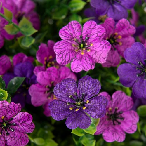 Artificial Silk Flowers Hanging Baskets Outdoors Indoors, Daisy with Eucalyptus Leaves Arrangement for Garden Yard Spring Summer Decor Faux Green Plant Metal Coconut Lining (Dark Purple Purple) - color: Dark Purple & Purple