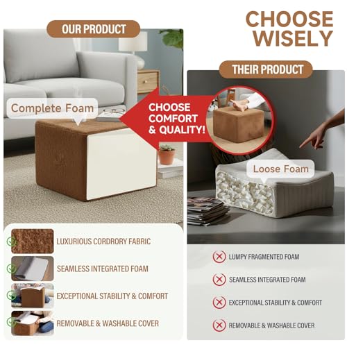 Tiita Pouf Ottoman and Foot Rest, Square Foam Stuffed Floor Pouf with Storag for Living Room, Brown - color: Square Brown