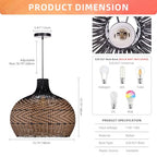 Arturesthome Rattan Pendant Light for Kitchen Island, Wicker Chandelier, Handmade Woven Hanging Ceiling Lighting Fixtures Lampshade for Living Room Bedroom - size: 15.7" * 15.7"