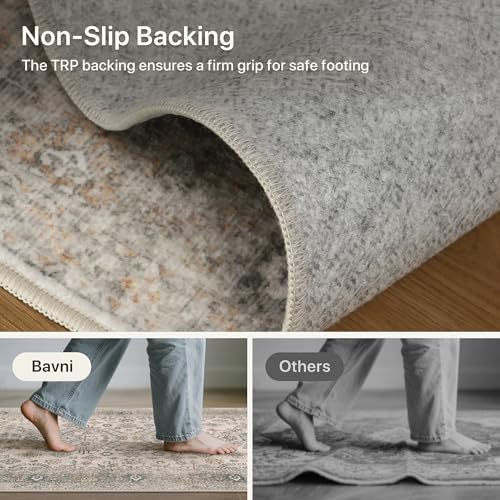Bavni Washable Runner Rug 2’6”x10, Non Slip Vintage Hallway Runner, Ultra Thin Low Pile Washable Carpet for Kitchen Entryway Bedroom, Light Taupe Brown - color: Light Taupe Brown, size: 2'6" x 10' (Rectangular)