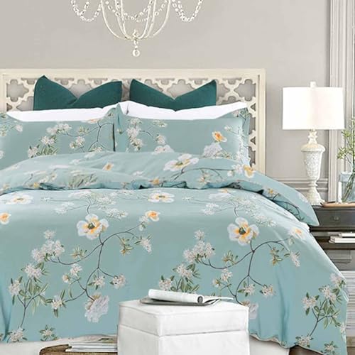 Nanko Teal Floral Duvet Cover King Size, 3pc Turquoise Aqua Farmhouse Flowers Botanical Pattern Printed Microfiber Comforter Cover Set, Soft and Lightweight Quilt Cover for Women 104x90 Inches - color: Teal, size: King