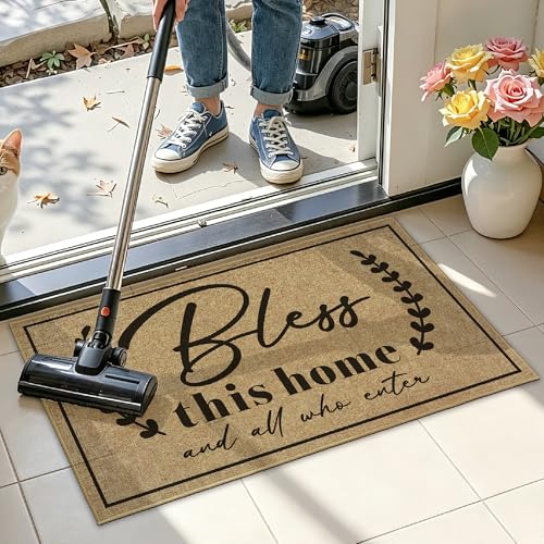 Door Mat Welcome Mats for Front Door Christian Doormat for Indside Outside Entrance God Bless This Home Matt for Family Housewarming Gifts Non-Slip Floor Rugs for Porch Hallway Home Decor 16.9"x29.9" - color: Bless This Home