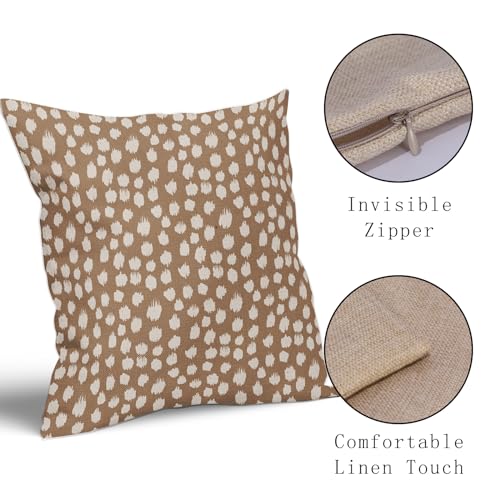 Sweetshow Brown Cream Dots Pillow Covers 16x16 Set of 2 Boho Design Polka Dot Throw Pillows Modern Trendy Print Outdoor Decorative Pillowcase Square Linen Cushion Cases Decor for Sofa Couch Bed - color: Brown Cream Dots, size: 16" x 16" (Pack of 2)