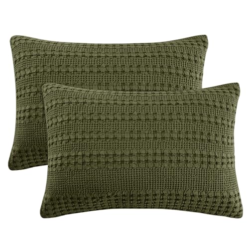 PHF 100% Cotton Waffle Pillow Shams Standard Size, 2 Pack 20" x 26" Soft Skin-Friendly Pillowcases, No Filling, Aesthetic Woven and Breathable Waffle Weave Pillow Case Covers for Bed, Capulet Olive - color: Capulet Olive, size: 26" x 20" (Pack of 2)